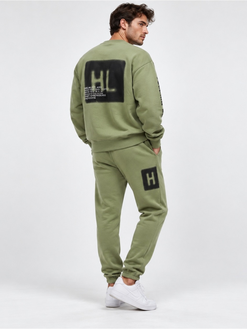 Helmut Lang Blur Logo Green Sweatshirt Jogger Matching Set Men’s M